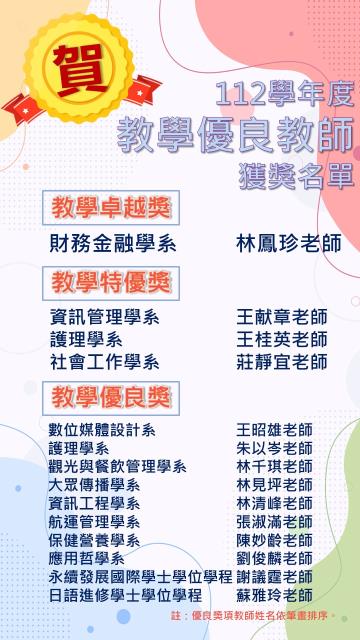 優良教師歷屆獲獎名單