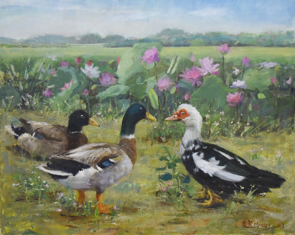 作品《鴨戲蓮畔》