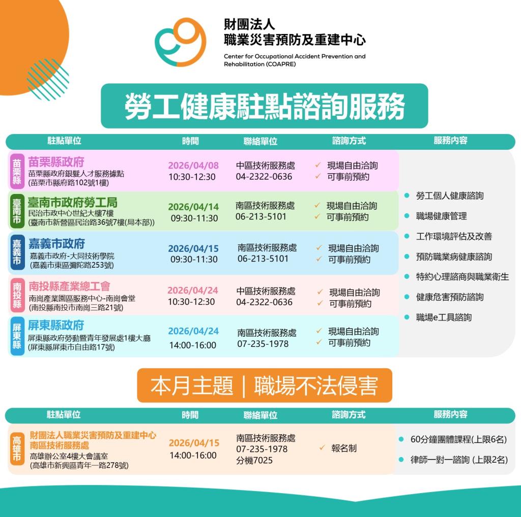 115年4月駐點服務行程表