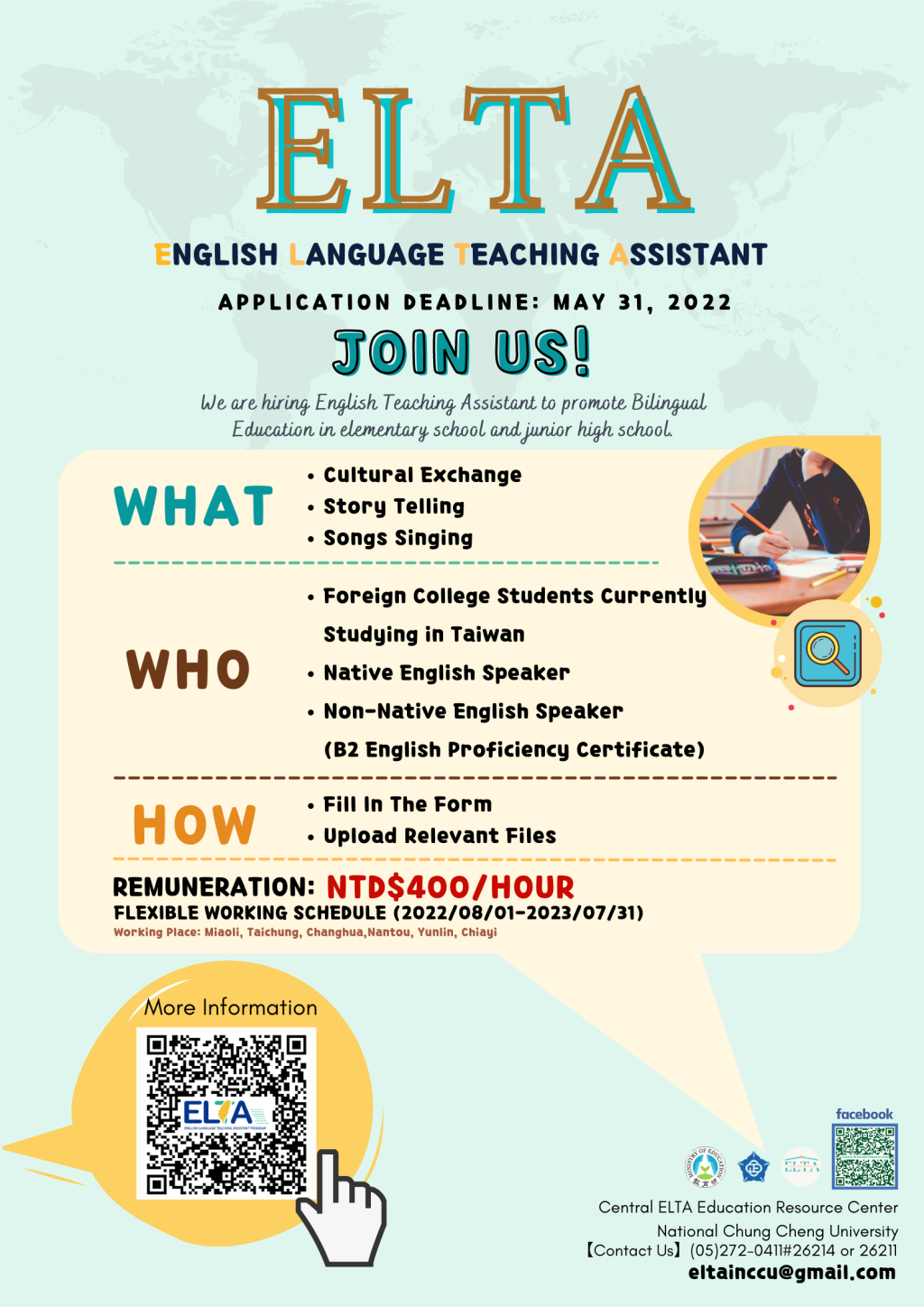 【轉知】 English Language Teaching Assistant (ELTA) program