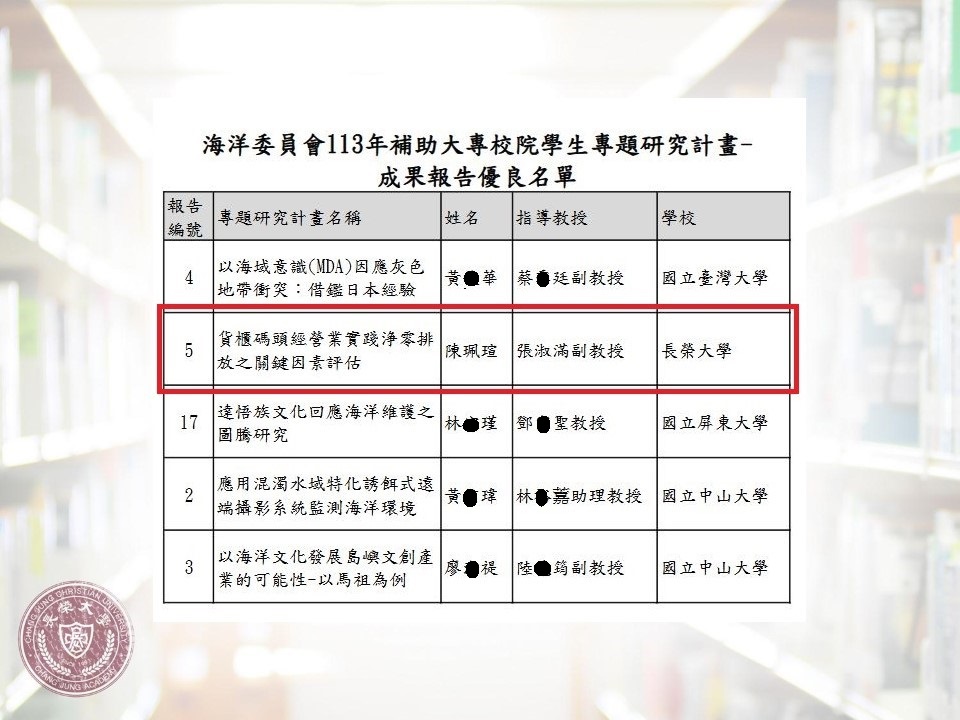 航管快報!! 長榮大學航運管理學系張淑滿老師再創佳績 讚!讚!讚!