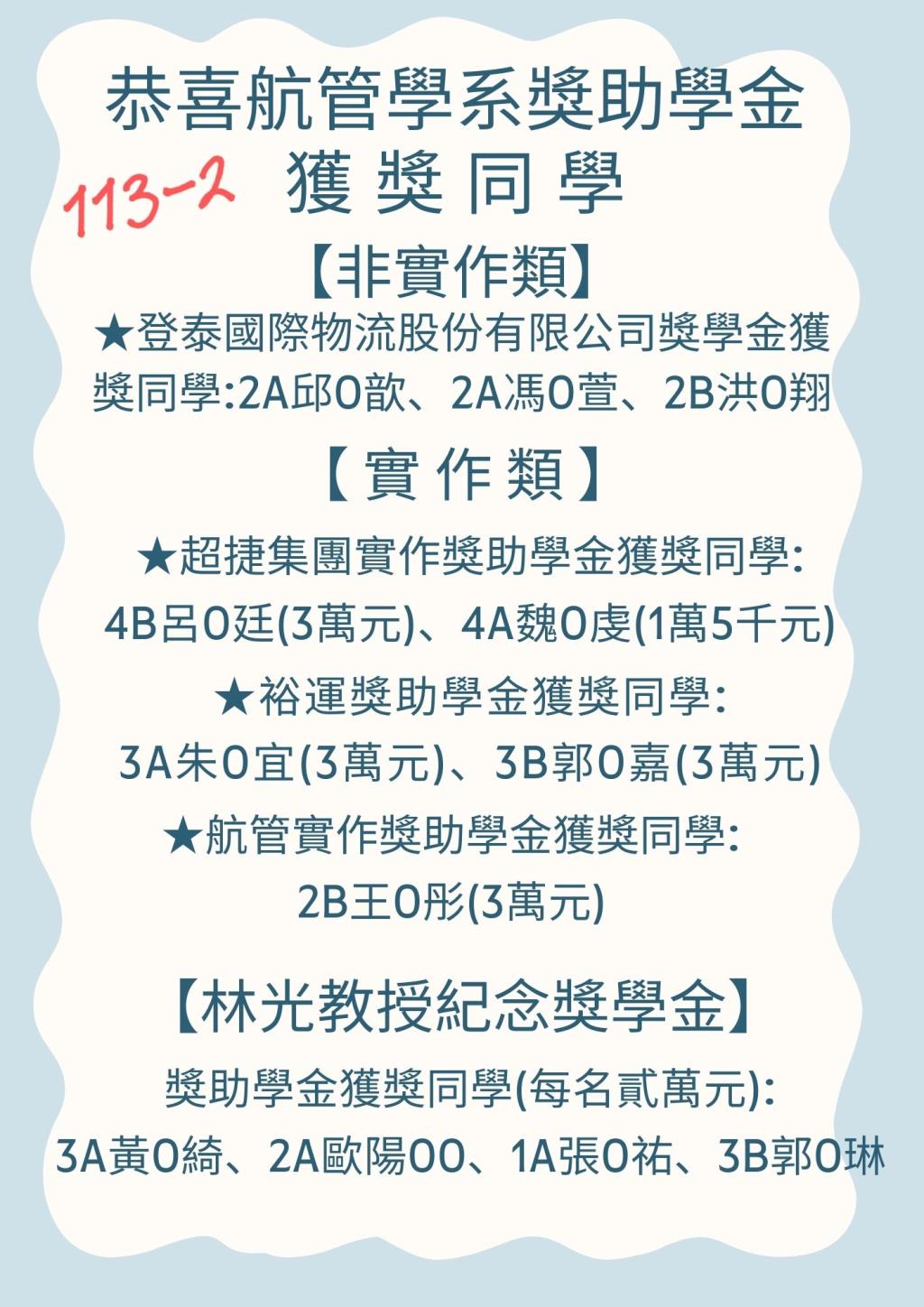 獎學金獲獎榜單