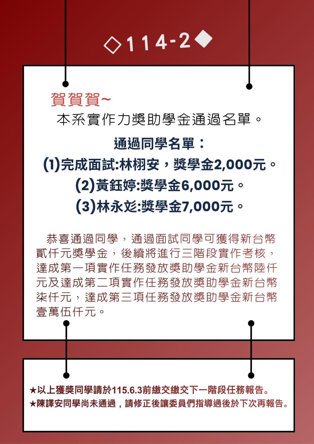 獎學金獲獎榜單