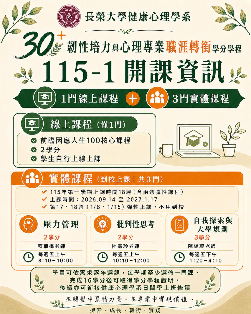 30+韌性培力與心理專業職涯轉銜學分學程